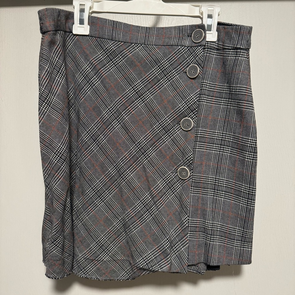 Zara Gray Plaid Mini Skirt with Buttons Size L
